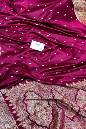 Magenta Zari Katan Mashru Silk Banarasi Saree