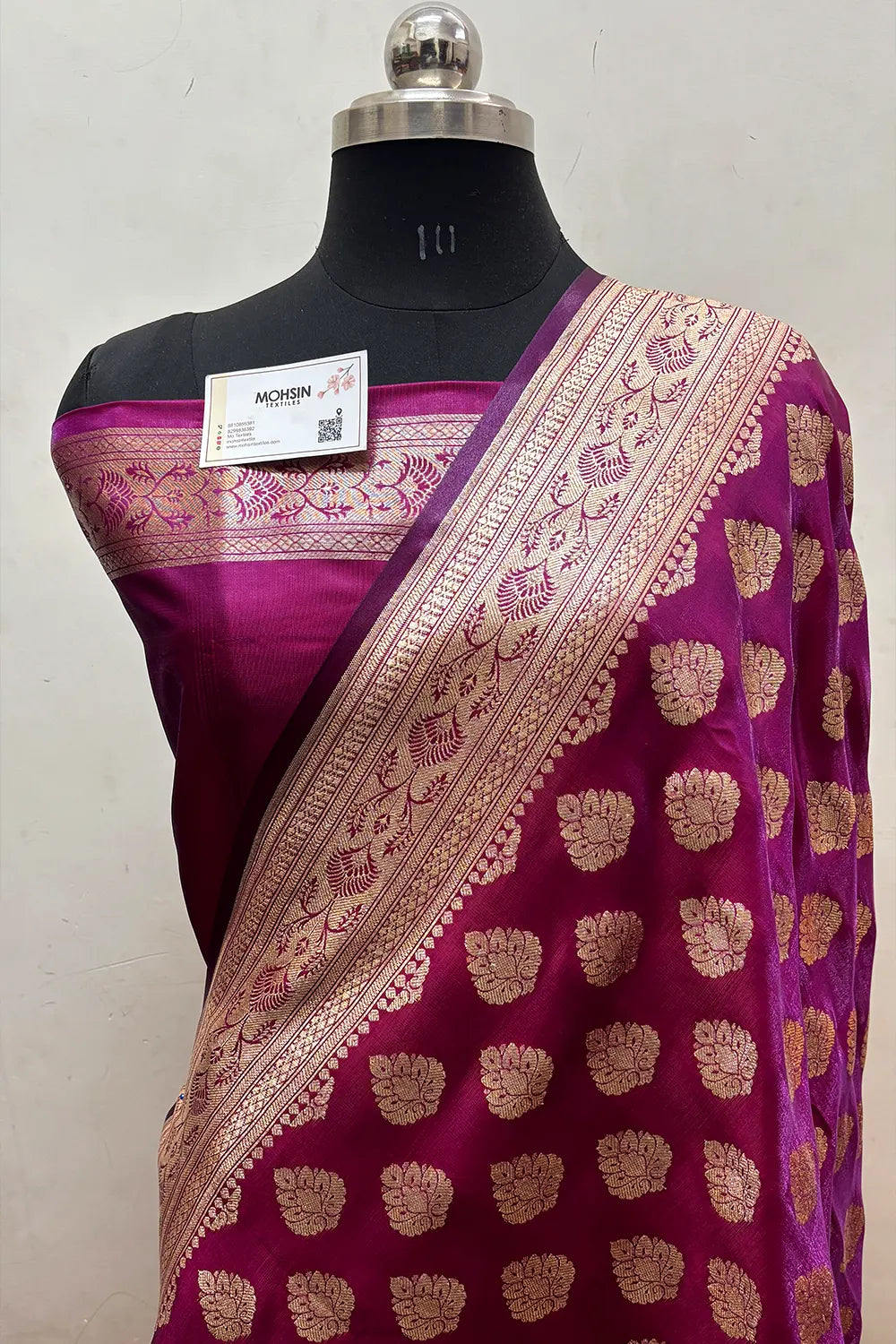 Magenta Zari Satin Silk Banarasi Saree