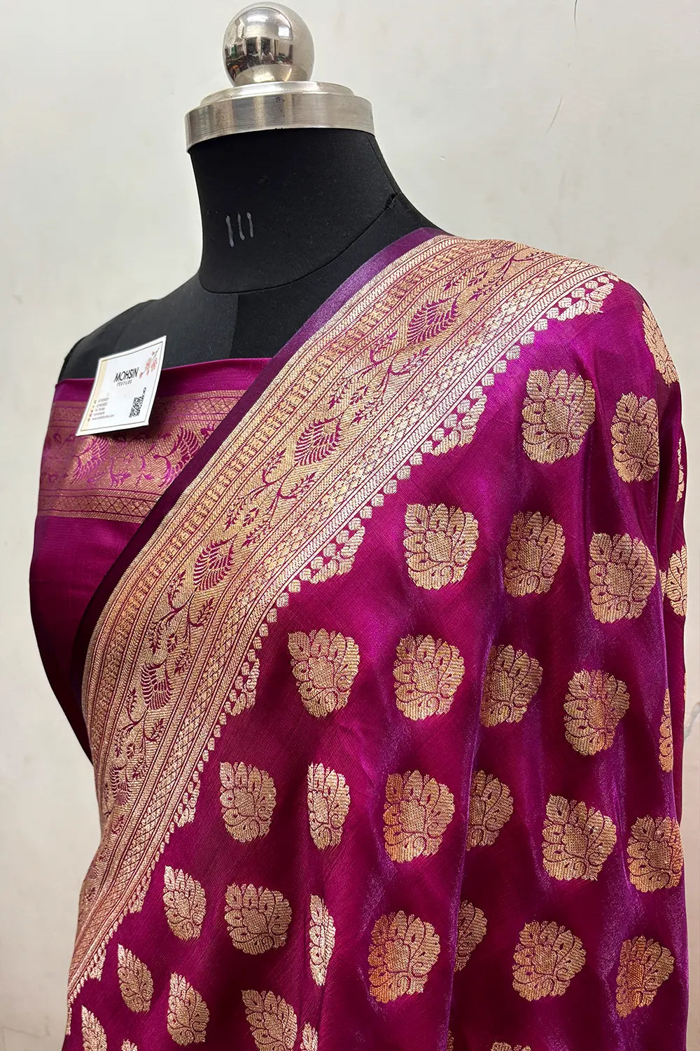 Magenta Zari Satin Silk Banarasi Saree