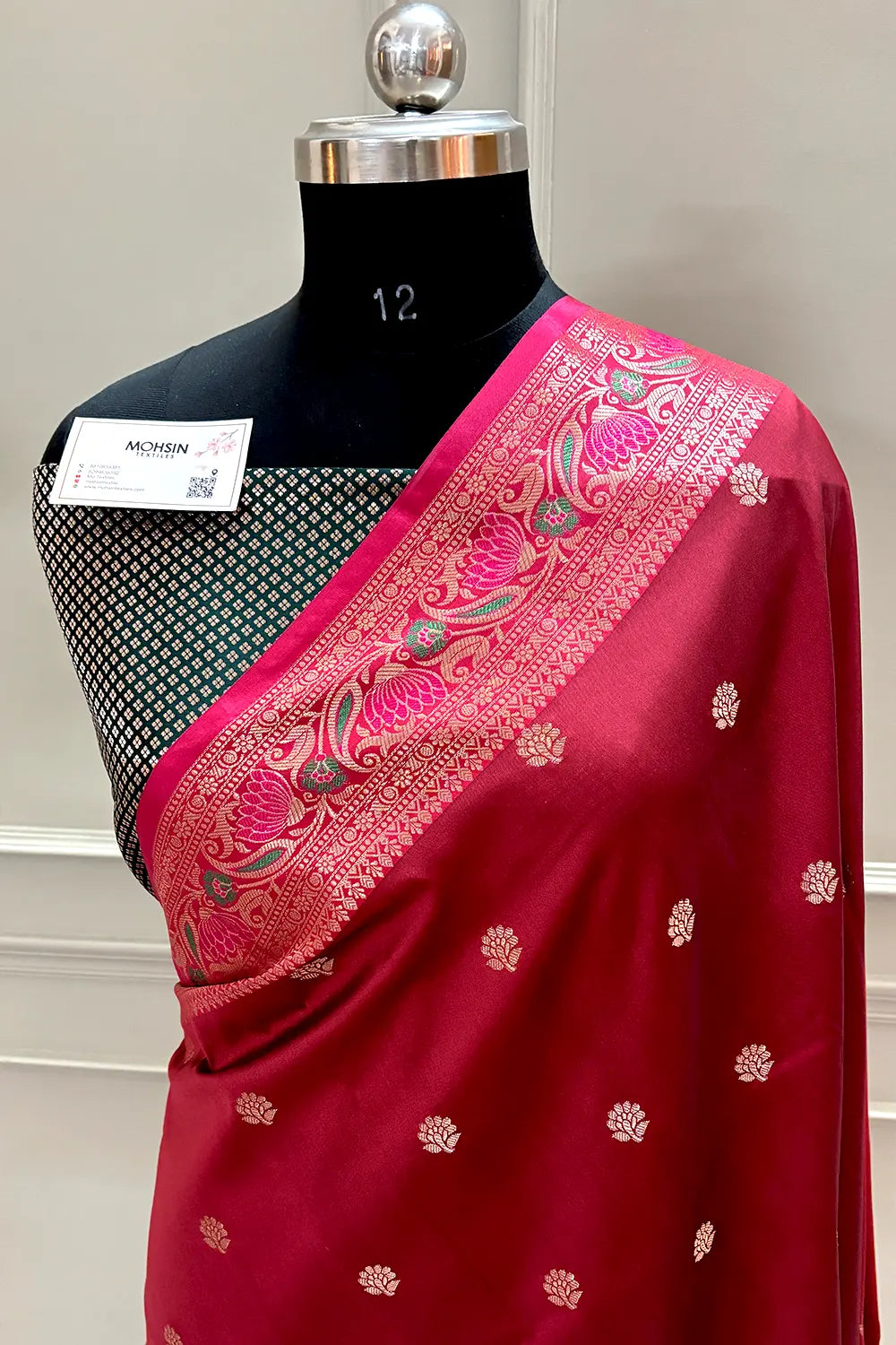 Maroon and Bottle Green Buti Banarasi Silk Saree