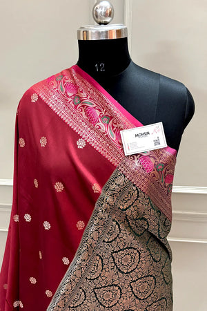 Maroon and Bottle Green Buti Banarasi Silk Saree