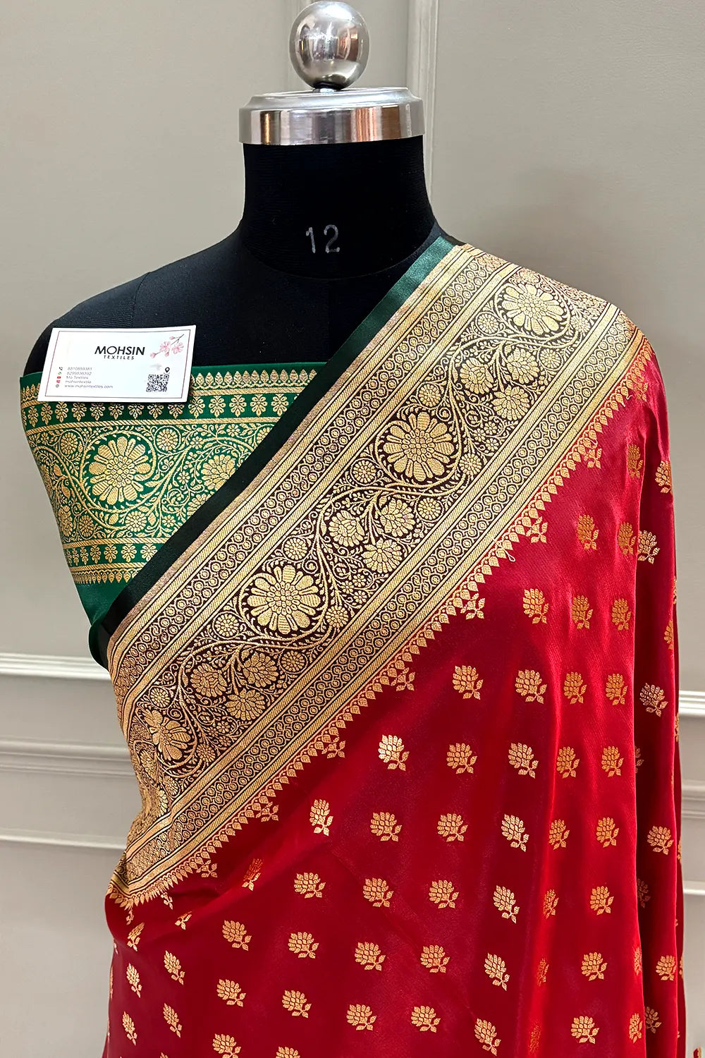 Maroon and Bottle Green Zari Katan Silk Banarasi Saree