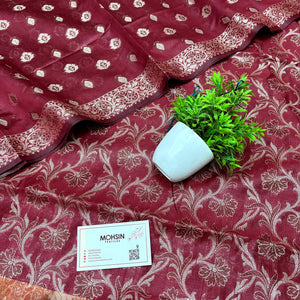 Maroon and Gold Zari Border Cotton Silk Banarasi Suit