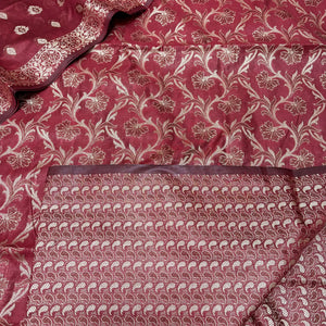Maroon and Gold Zari Border Cotton Silk Banarasi Suit
