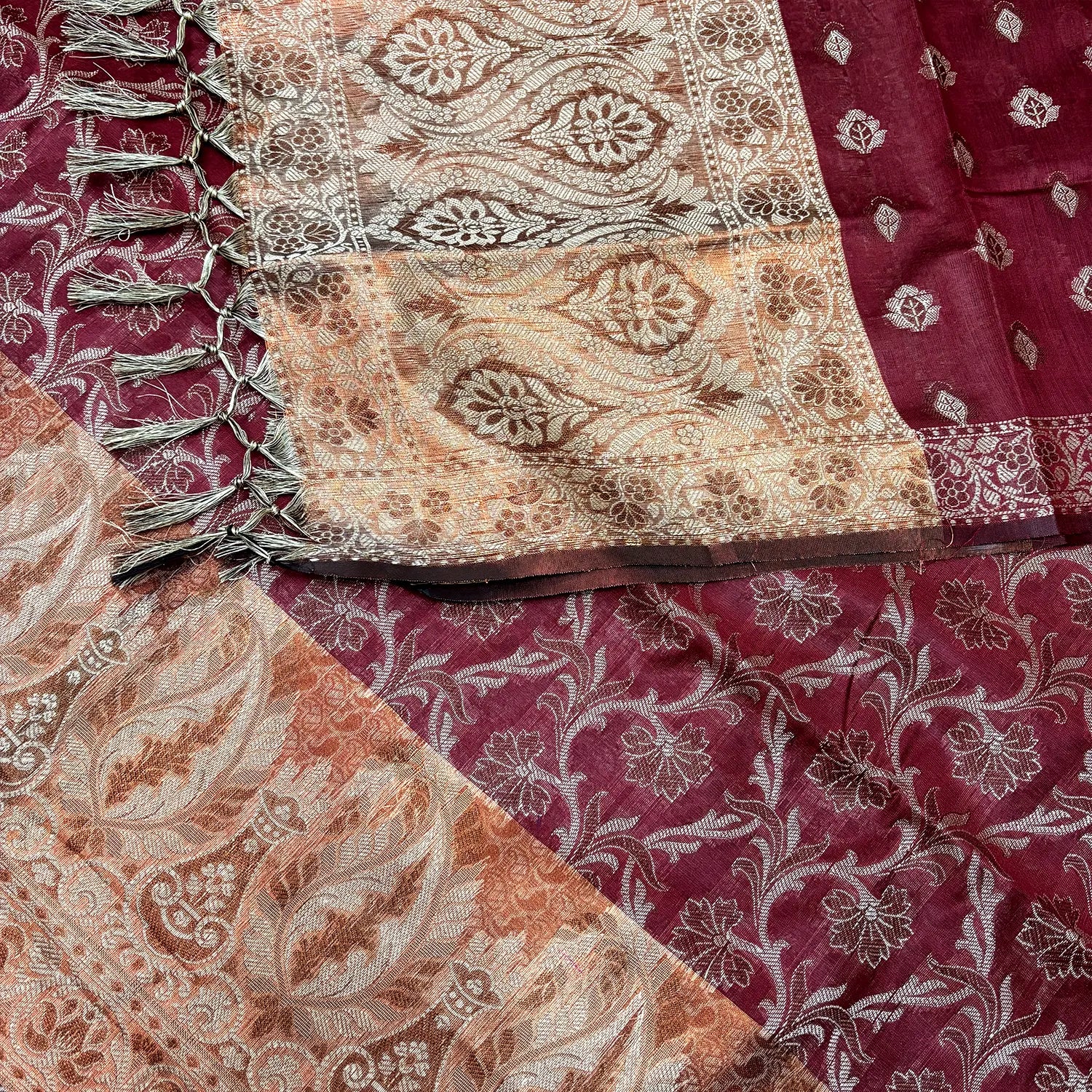 Maroon and Gold Zari Border Cotton Silk Banarasi Suit