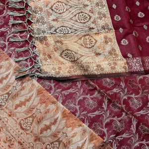 Maroon and Gold Zari Border Cotton Silk Banarasi Suit