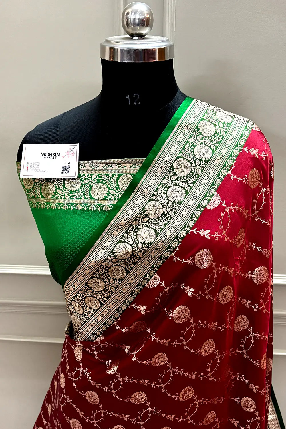 Maroon and Green Ropeway Jaal Katan Mashru Silk Banarasi Saree