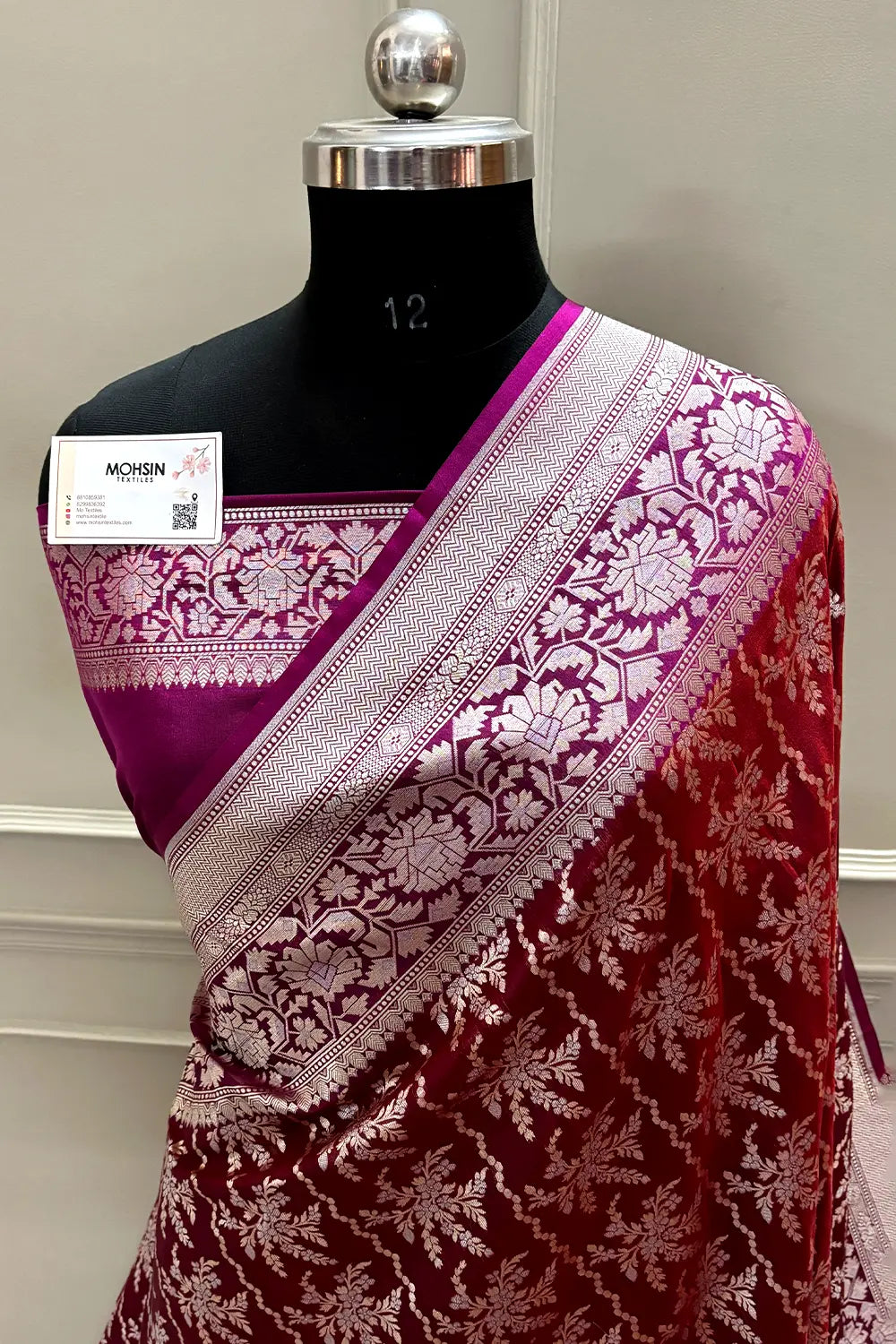 Maroon and Purple Zari Katan Silk Banarasi Saree