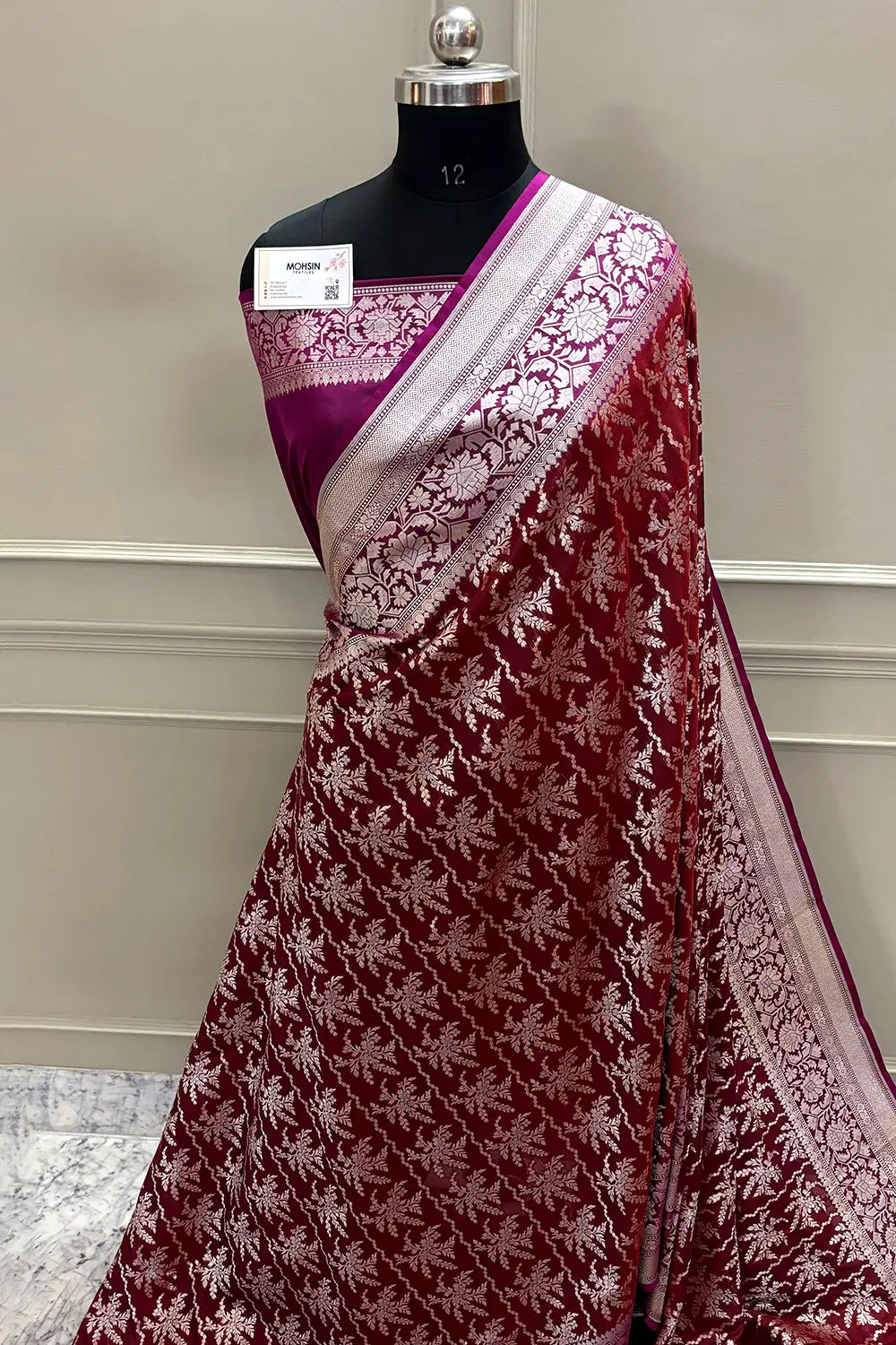 Maroon and Purple Zari Katan Silk Banarasi Saree