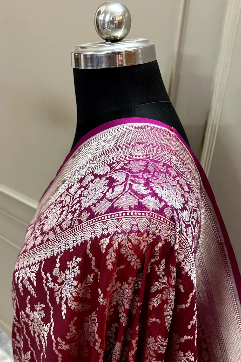Maroon and Purple Zari Katan Silk Banarasi Saree