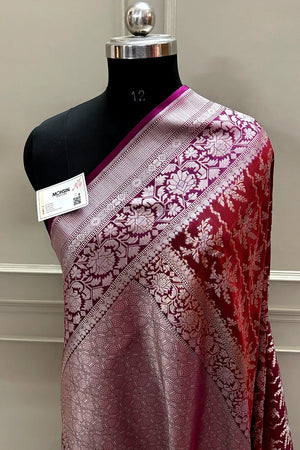 Maroon and Purple Zari Katan Silk Banarasi Saree