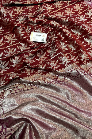 Maroon and Purple Zari Katan Silk Banarasi Saree