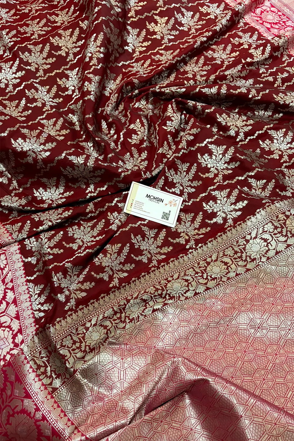 Maroon and Rani Pink Zari Katan Silk Banarasi Saree