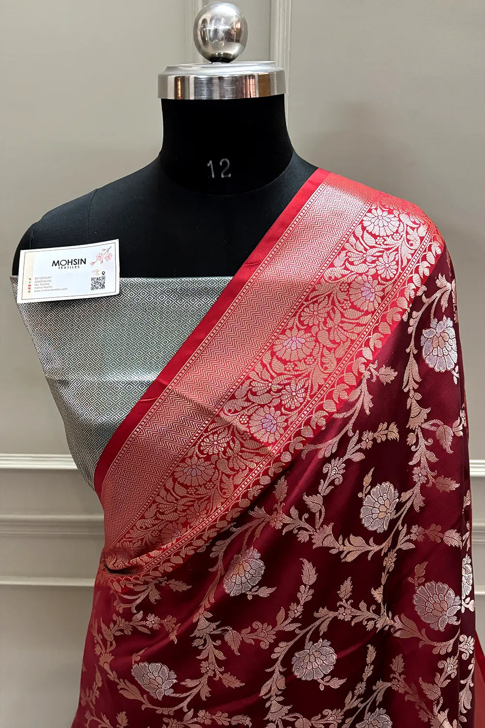 Maroon and Teal Zari Banarasi Silk Saree