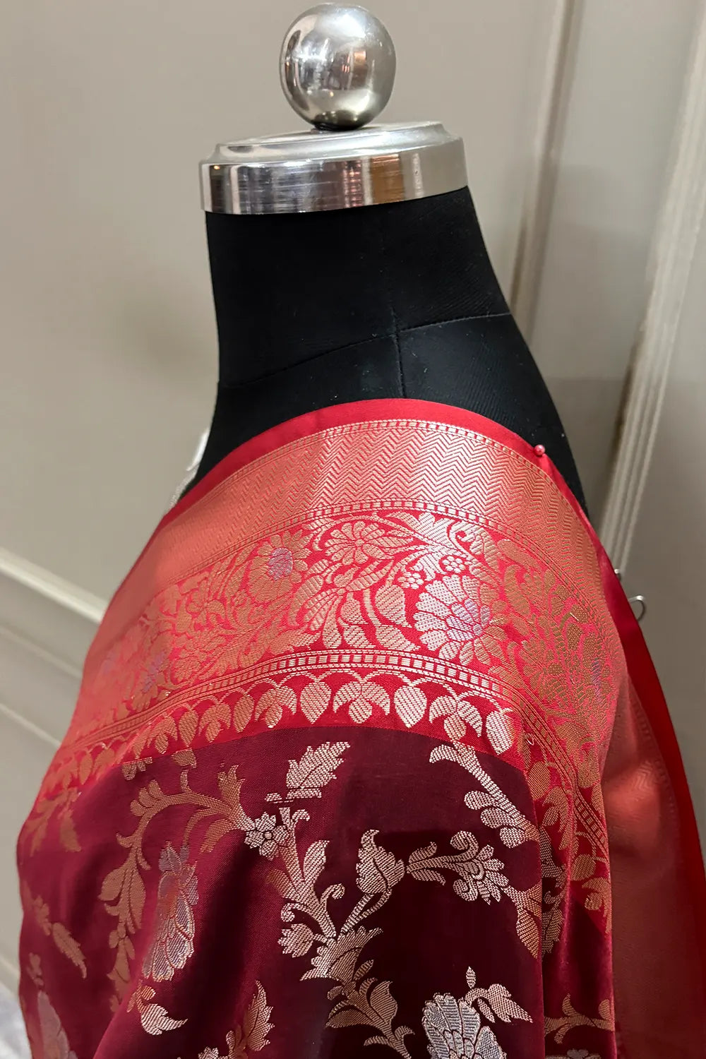 Maroon and Teal Zari Banarasi Silk Saree