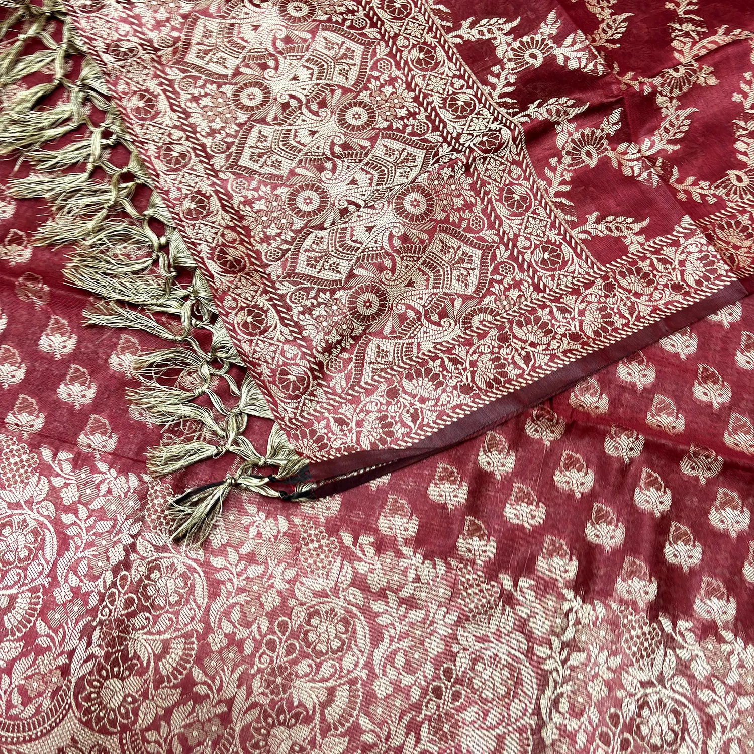 Maroon Angoori Buti Cotton Silk Banarasi Suit