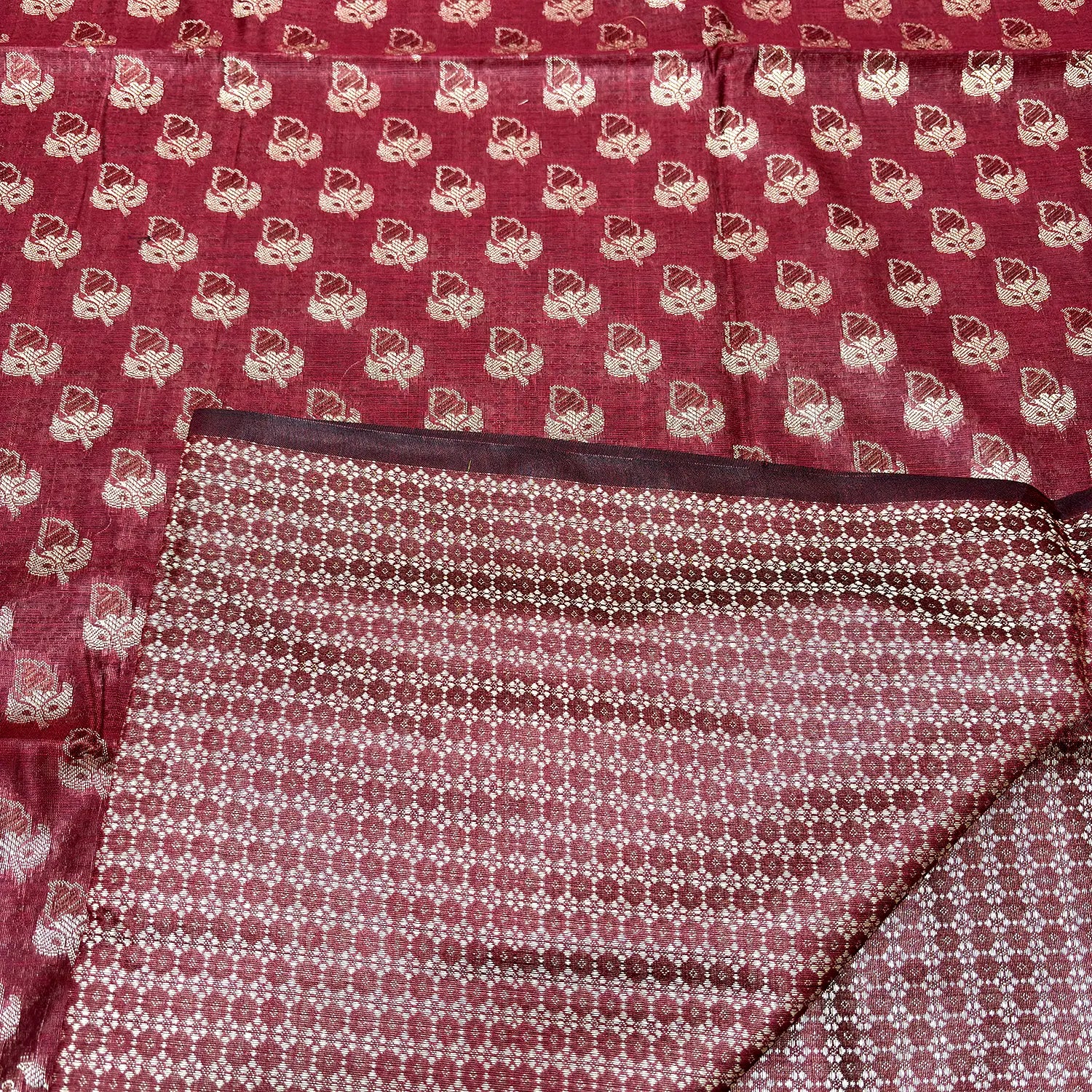 Maroon Angoori Buti Cotton Silk Banarasi Suit