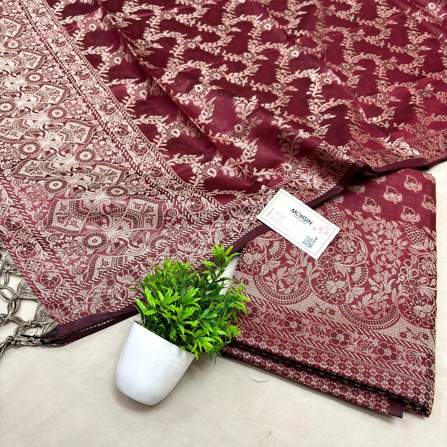 Maroon Angoori Buti Cotton Silk Banarasi Suit