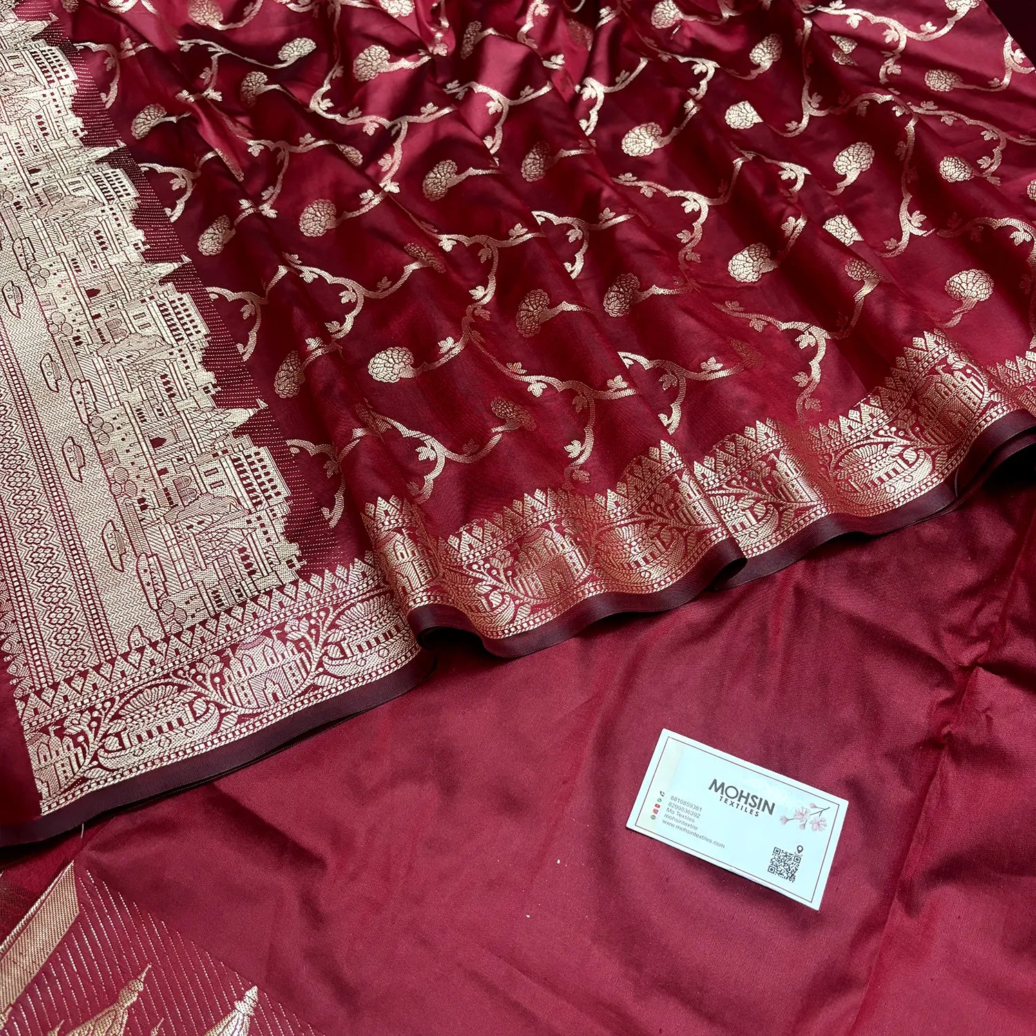 Maroon Assi Ghat Plain Semi Katan Silk Banarasi Suit