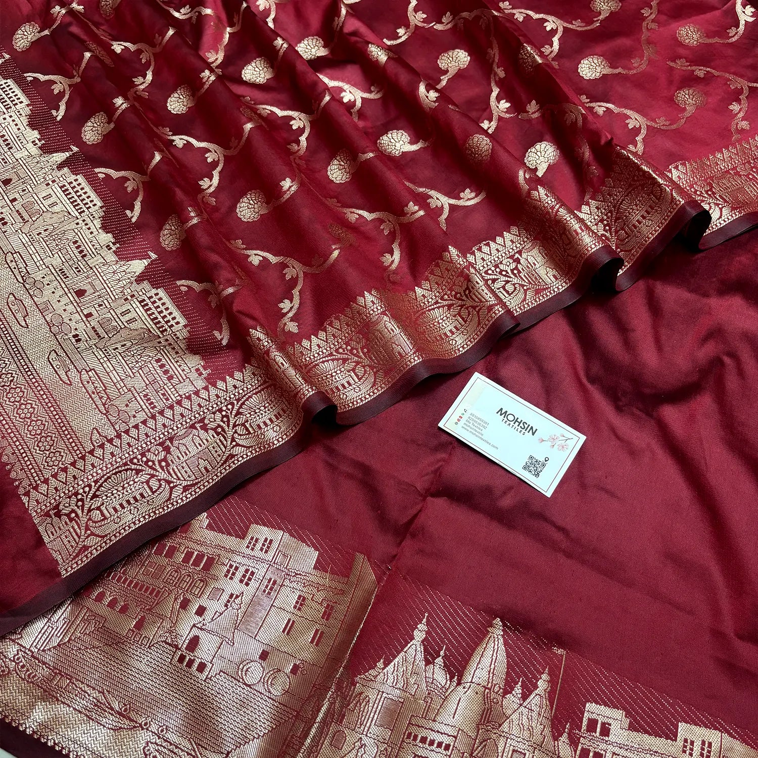 Maroon Assi Ghat Plain Semi Katan Silk Banarasi Suit