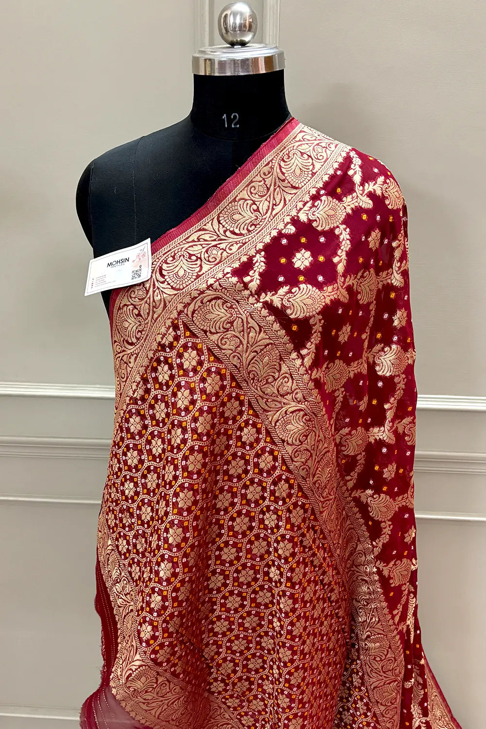 Maroon Bandehj Georgette Silk Banarasi Saree
