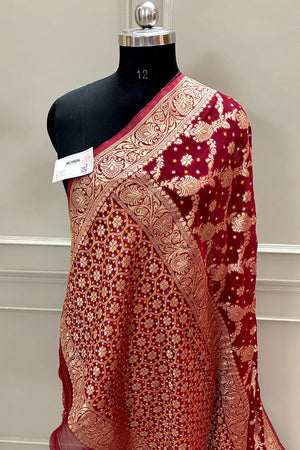 Maroon Bandehj Georgette Silk Banarasi Saree