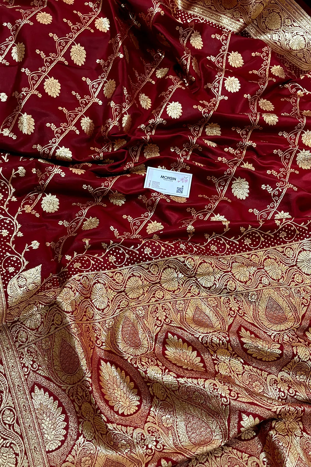 Maroon Bhawar Jaal Satin Silk Banarasi Saree