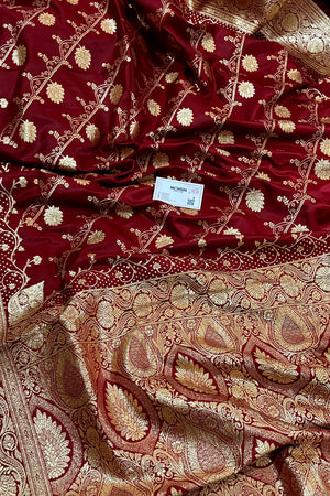 Maroon Bhawar Jaal Satin Silk Banarasi Saree