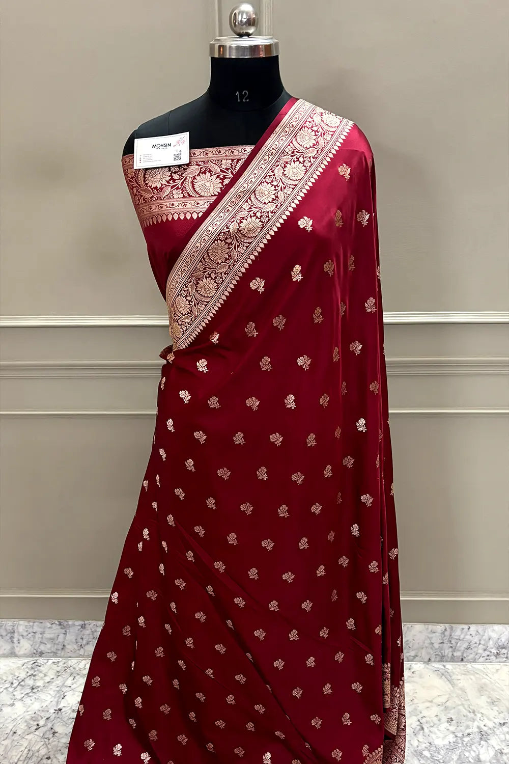 Maroon Chaman Buti Katan Mashru Silk Banarasi Saree