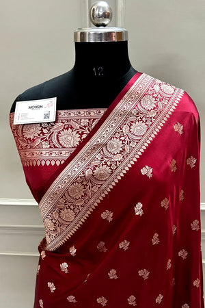 Maroon Chaman Buti Katan Mashru Silk Banarasi Saree
