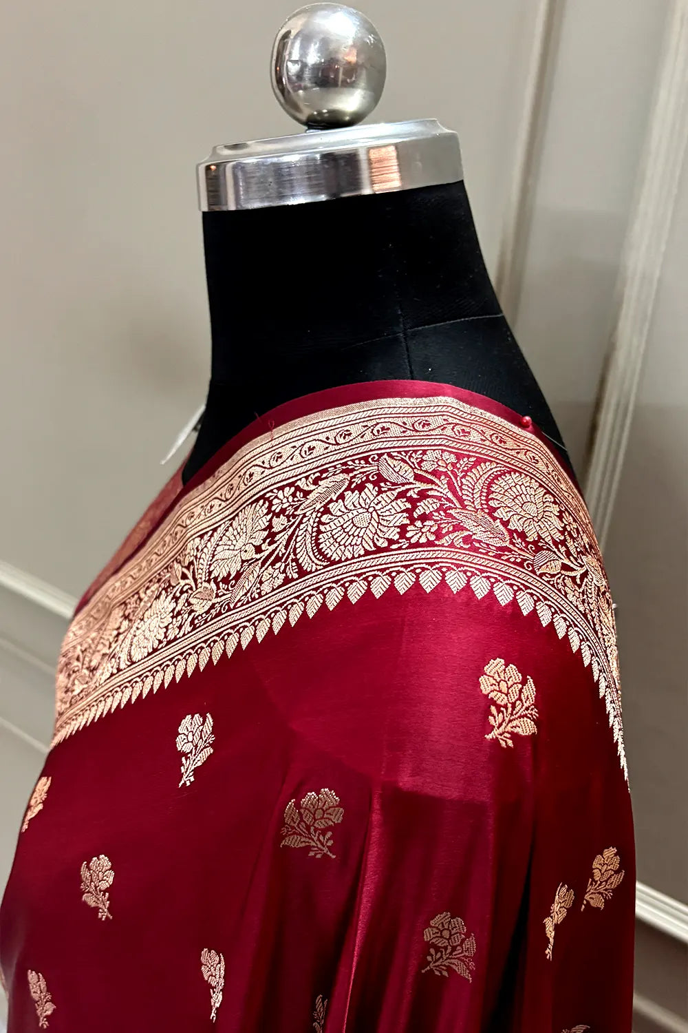 Maroon Chaman Buti Katan Mashru Silk Banarasi Saree