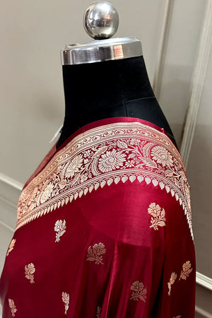 Maroon Chaman Buti Katan Mashru Silk Banarasi Saree