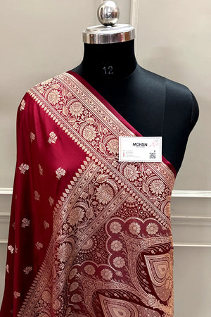 Maroon Chaman Buti Katan Mashru Silk Banarasi Saree