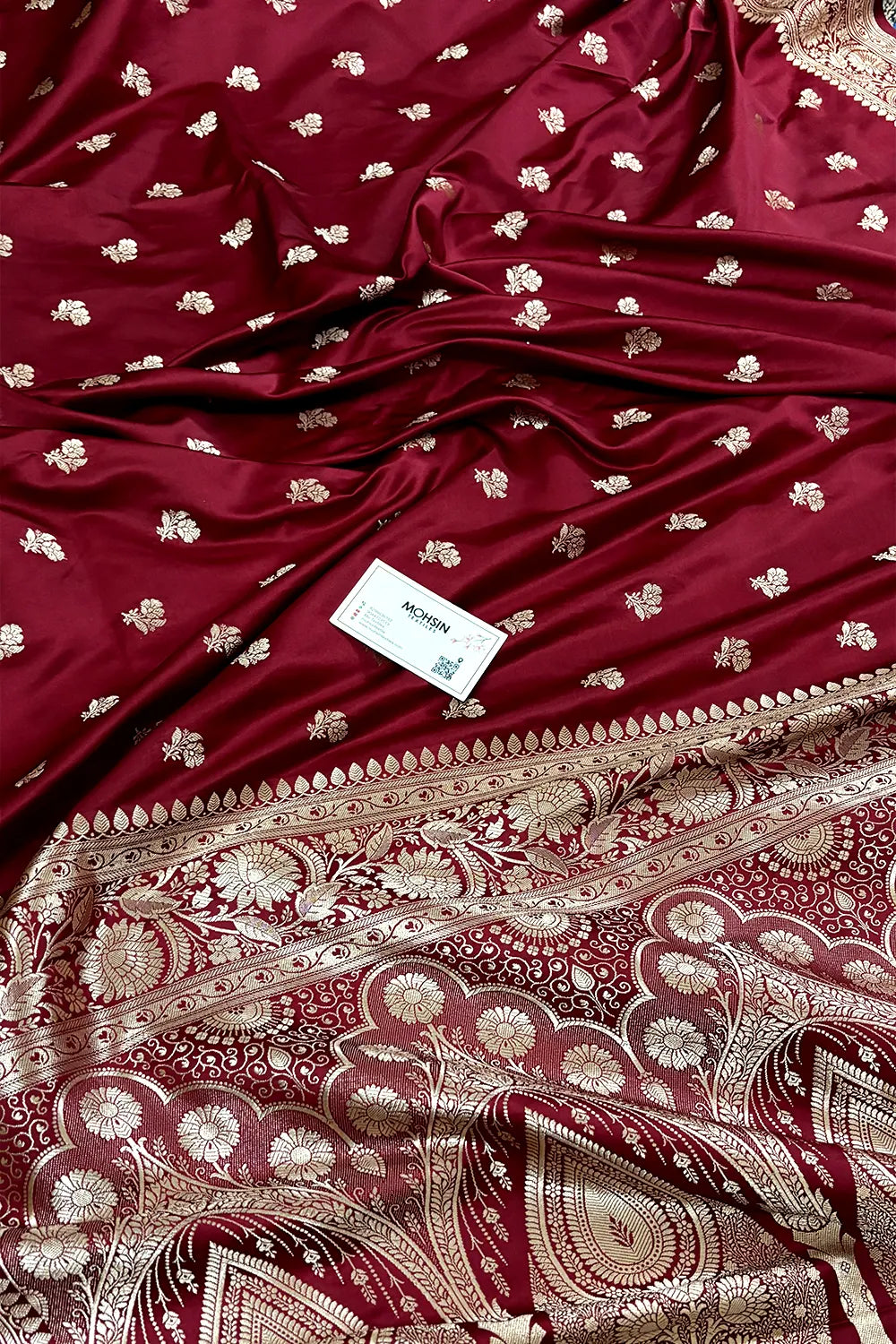 Maroon Chaman Buti Katan Mashru Silk Banarasi Saree