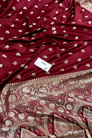 Maroon Chaman Buti Katan Mashru Silk Banarasi Saree