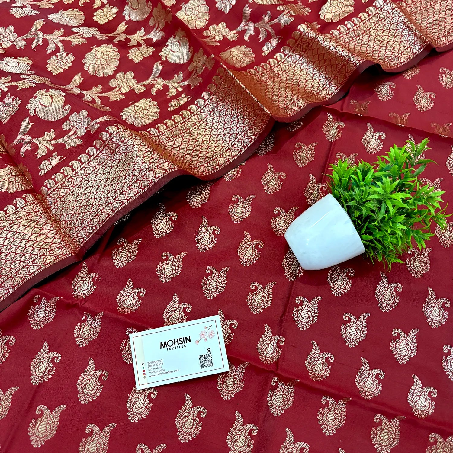 Maroon Chirag Buti Satin Silk Banarasi Suit