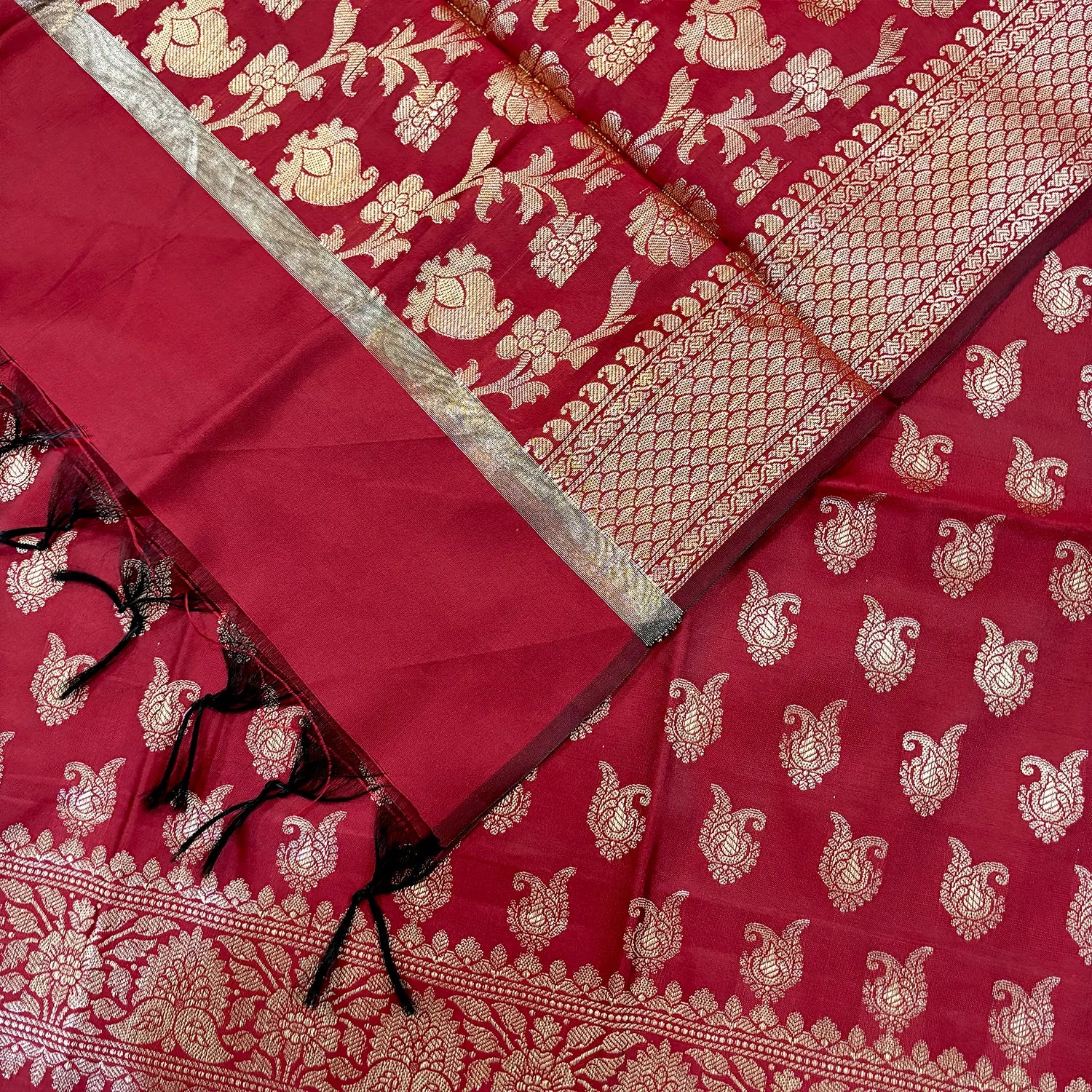 Maroon Chirag Buti Satin Silk Banarasi Suit