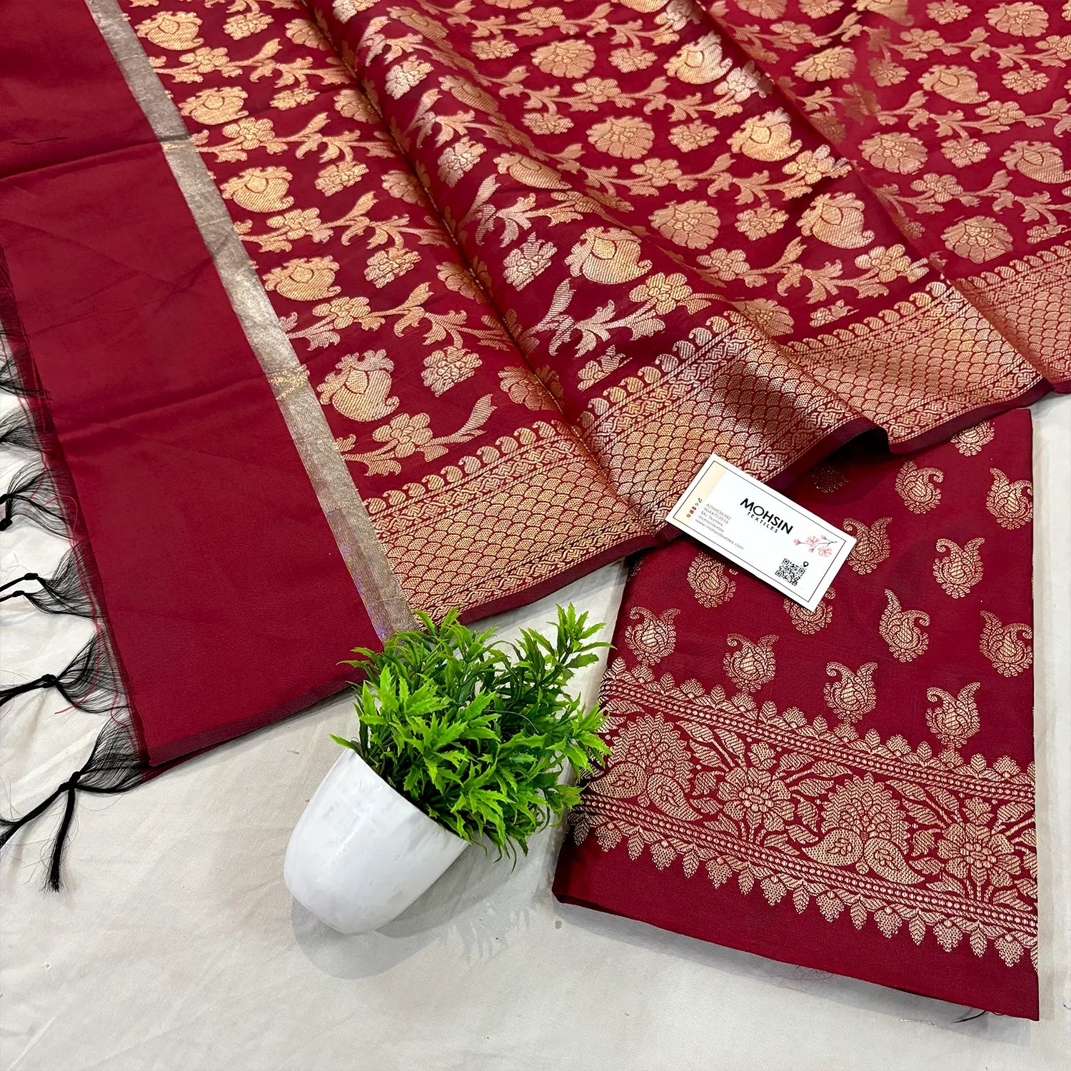 Maroon Chirag Buti Satin Silk Banarasi Suit