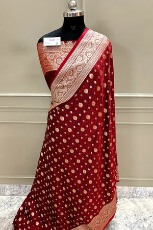 Maroon Chunni Munni Katan Silk Banarasi Saree