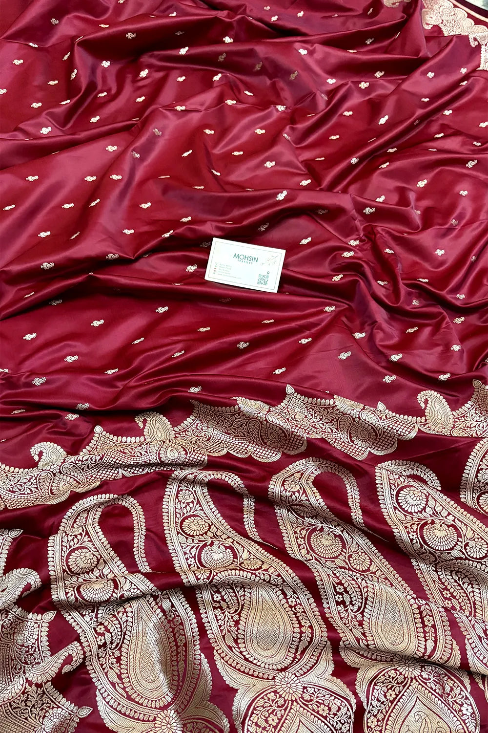 Maroon Deepak Buti Katan Silk Banarasi Saree