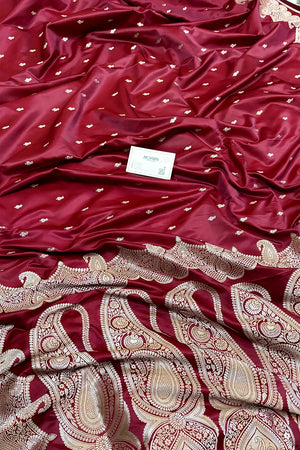 Maroon Deepak Buti Katan Silk Banarasi Saree