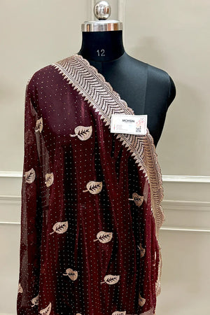 Maroon Embordiery Siroski Work Silk Saree