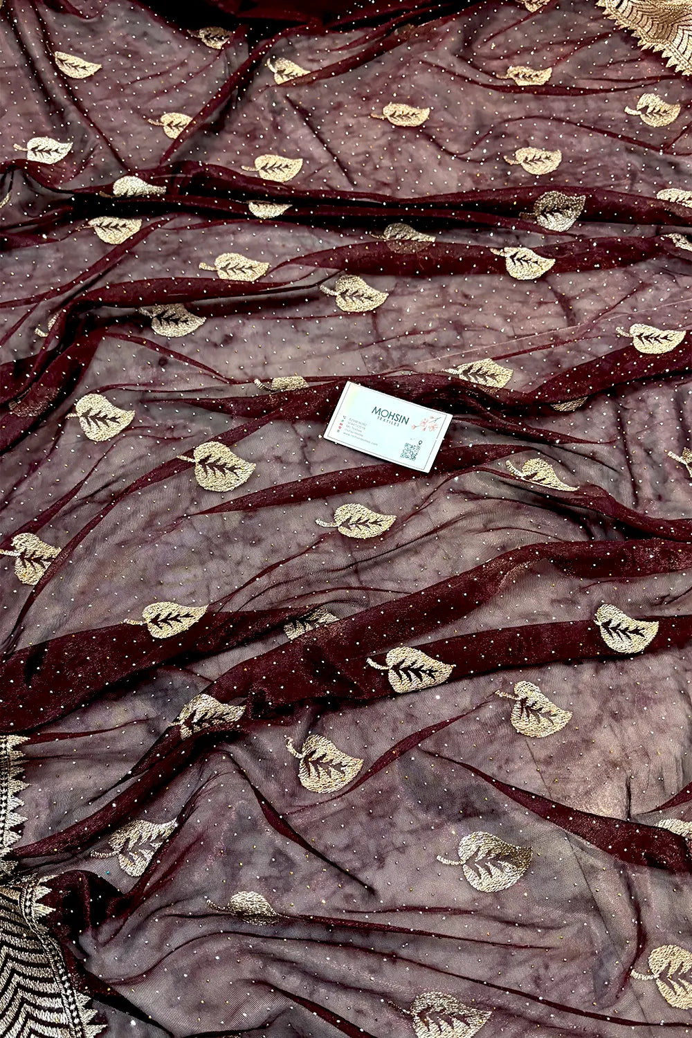 Maroon Embordiery Siroski Work Silk Saree