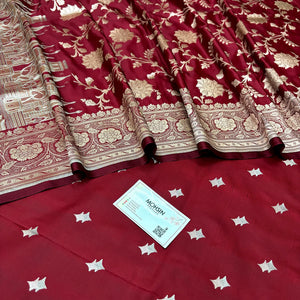 Maroon Ganga Ghat Katan Silk Banarasi Suit
