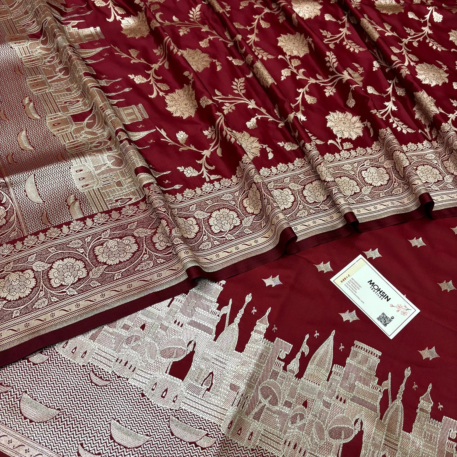 Maroon Ganga Ghat Katan Silk Banarasi Suit