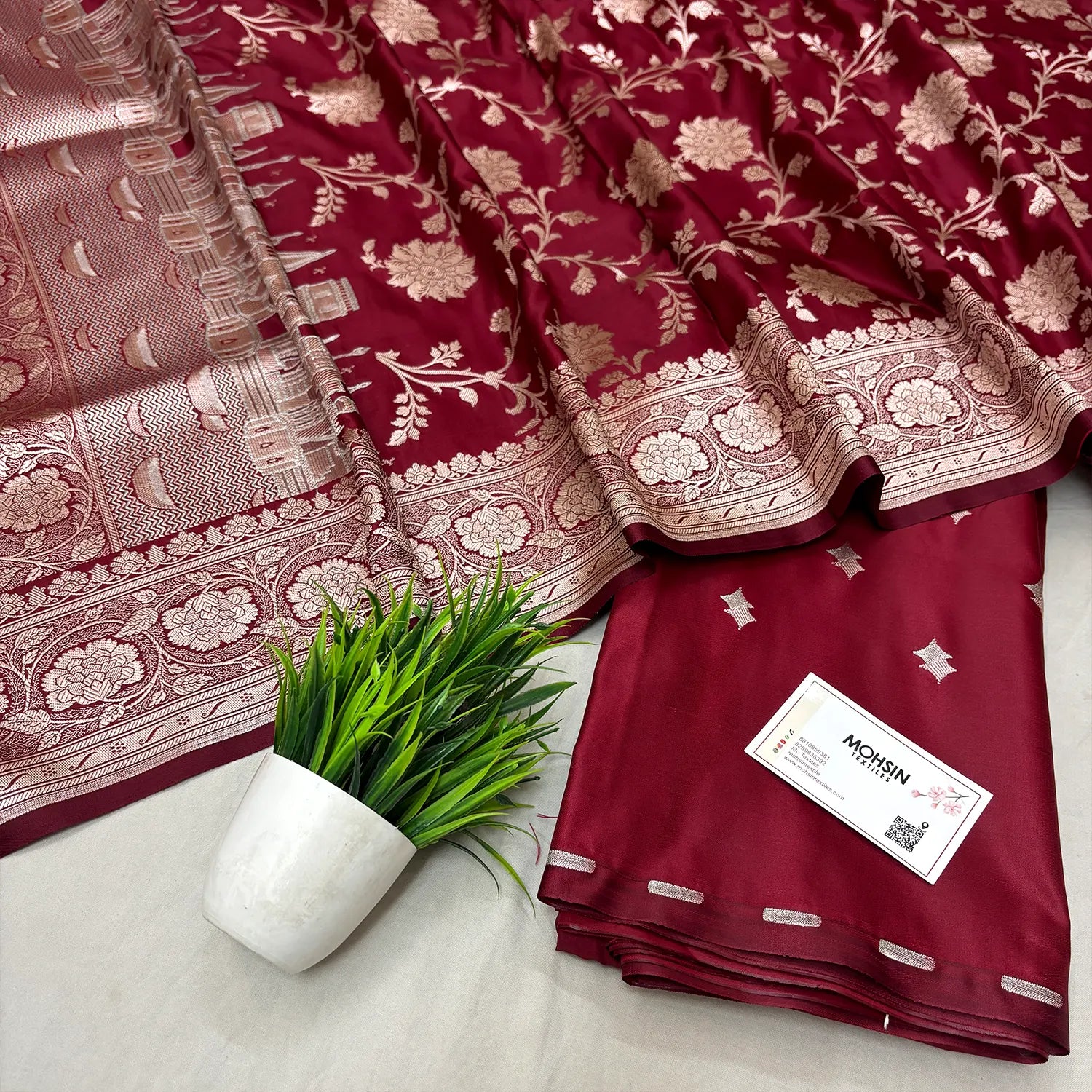 Maroon Ganga Ghat Katan Silk Banarasi Suit