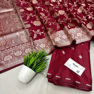 Maroon Ganga Ghat Katan Silk Banarasi Suit