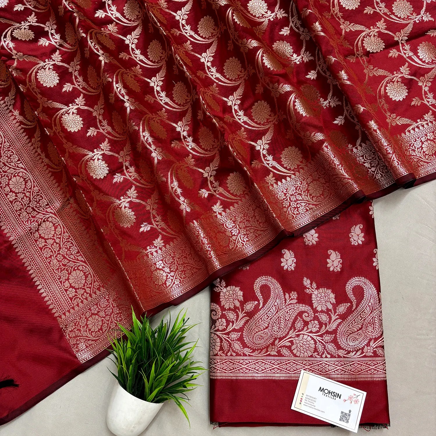 Maroon Godzilla Semi Katan Silk Banarasi Suit