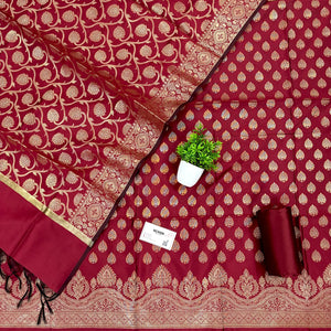 Maroon Golden Zari Satin Silk Banarasi Suit
