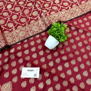 Maroon Golden Zari Satin Silk Banarasi Suit